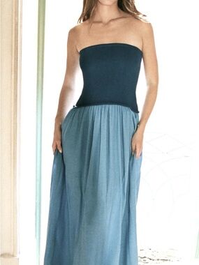 MOON RIVER TEAL 2 TONE STRAPLESS DRESS